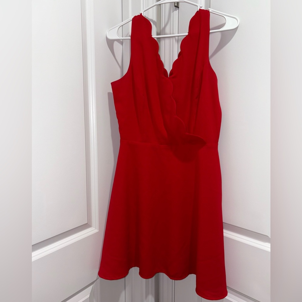 Alya Vibrant Red Scalloped Mini Dress